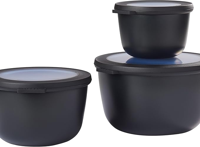 Mepal – Multi Bowl Cirqula 3-Piece Set – Food Storage Container with Lid - Suitable as Airtight Storage Box for Fridge & Freezer, Microwave Container & Servable Dish - 350, 750, 1250ml - Nordic Green