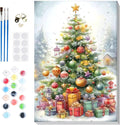Bowetile Christmas Tree Paint by Numbers for Adults Beginners Framed, Adults' Paint-by-Number Christmas Kits on Canvas, Acrylic Number Painting Christmas Gifts for Home Decor, 8x12in