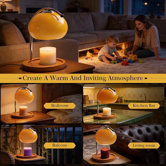 Topyond Candle Warmer Lamp with Timer & Extra-Large Wood Tray, Dimmable Vintage Aromatherapy Table Lamp, Candle Warmer, Bedroom Desk Decor Gift for Women and Home Decorators Valentine's Day