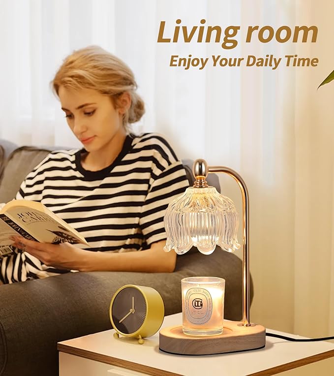 MEIXISUE Candle Warmer Lamp with Timer and Dimmer,Electric Gold Light Gifts for Women Melt Wax Warmer Lamp with 2 Bulbs for Candle Jars House Warming New Home Decor Bedroom