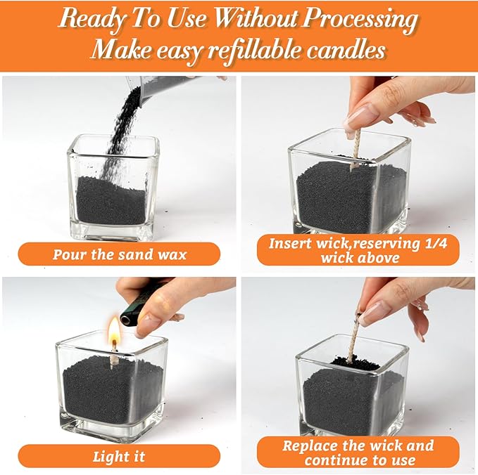 Sukh Candle Sand Wax with Wicks and Wick Tabs- 450g DIY Black Pearled Candle Wax, Refillable Pearled Sand Candles with Wicks, for Making Candles for Halloween, Party