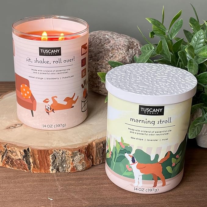 Tuscany Candle Sit, Shake, Roll Over: BlackBerry & Orange Scented Pet Odor Neutralizing Candle, 14 oz