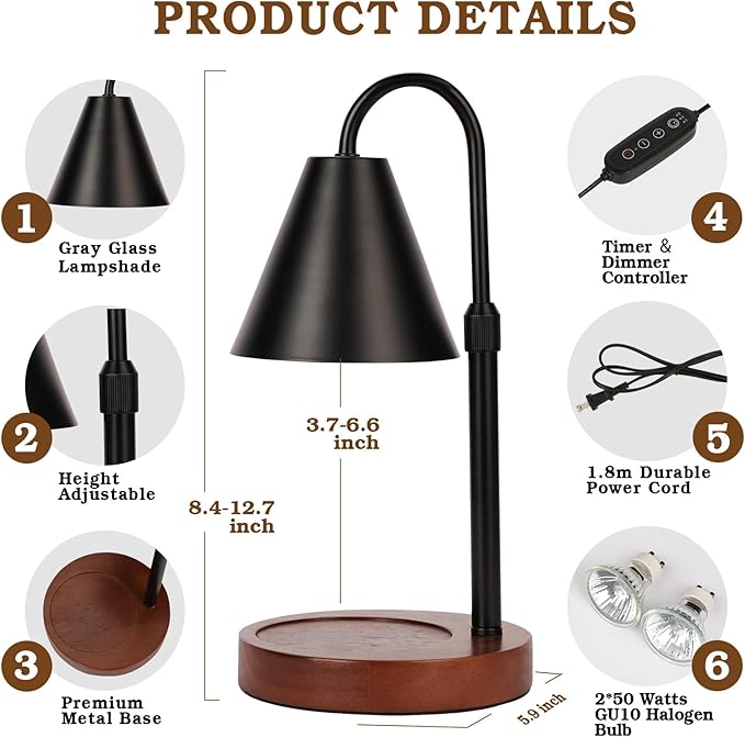 Candle Warmer Lamp with Timer Dimmable 2 Pack,Mothers Day Birthday Gifts for Women Mom, Modern Candle Lamp, Black Candle Warmer for Jar Scented Candles, Home Decor, Wax Melt Warmer with 4 Bulbs