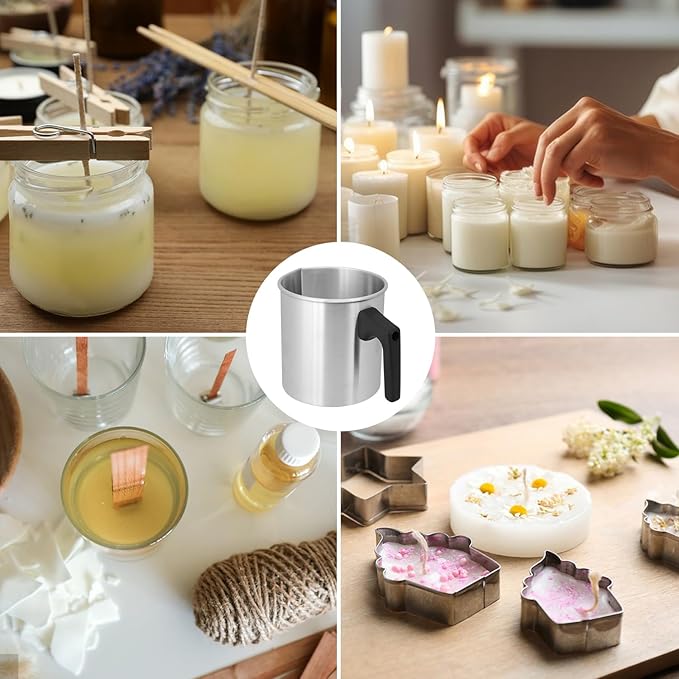 GENHAKON 2 PCS Candle Making Pouring Pot, 2 Pounds Silver Candle and Soap Wax Melting Pot, Metal Candle Pouring Pitcher, Perfect for Soap and Home Handmade Candles, Melted Chocolate and More