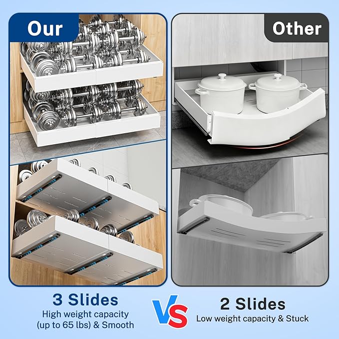 Pull Out Cabinet Organizer Expandable Width(12.2"-20.47") & 21"Deep, Insputer No Drill Adhesive Slide Out Drawers with Upgrade 3 Slide Rails, Magnetic Panel, Roll Out Shelf for Kitchen, Pantry White