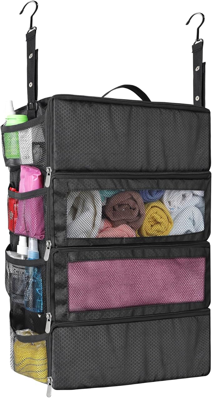 esouler Suitcase Organizer, Travel Luggage Organizer hanging packing cubes for travel，portable hanging travel shelves Collapsible closet organizer for Carry-on (Black, Medium)