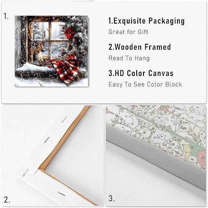 VIGEGU Christmas Paint by Numbers Kit for Adults with Framed,Deer Winter Landscape Paint by Number DIY Adult Paint by Number Kits for Wall Decor 12x12in