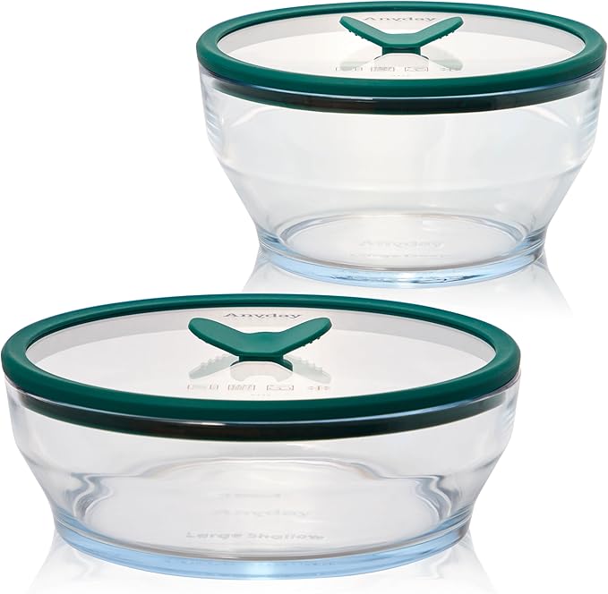 Anyday 4-Piece Large Glass Food Storage with Glass Lids | Plastic-Free Meal Prep & Microwave Cookware | Stackable Airtight Storage Container with Vented Lid for Microwave-Safe Reheating