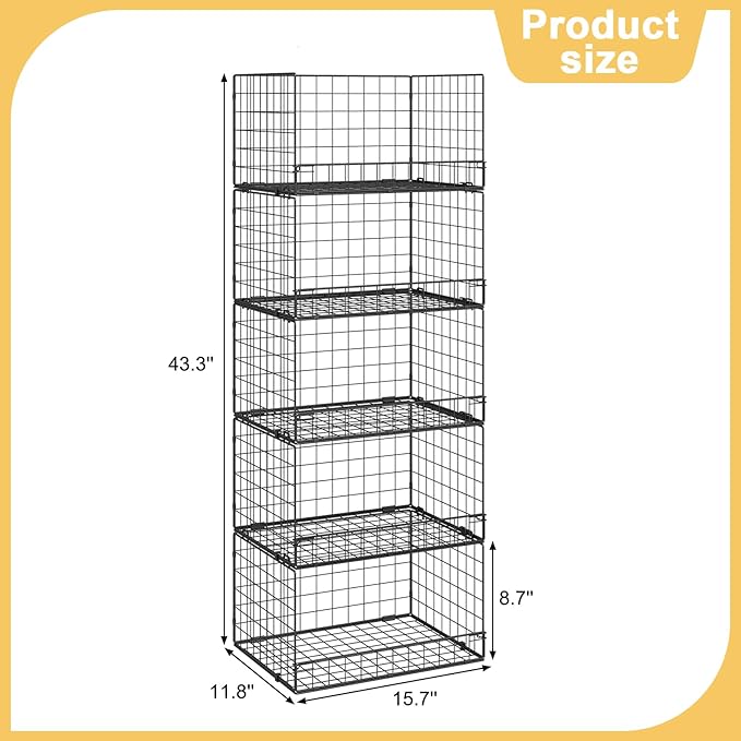 5 Pack Stackable Wire Baskets for Pantry Organizers and Storage, Large Pantry Baskets for Snack Organizer, Foldable Metal Storage Bins for Organizing Snack Can Fruit Vegetable & Toy