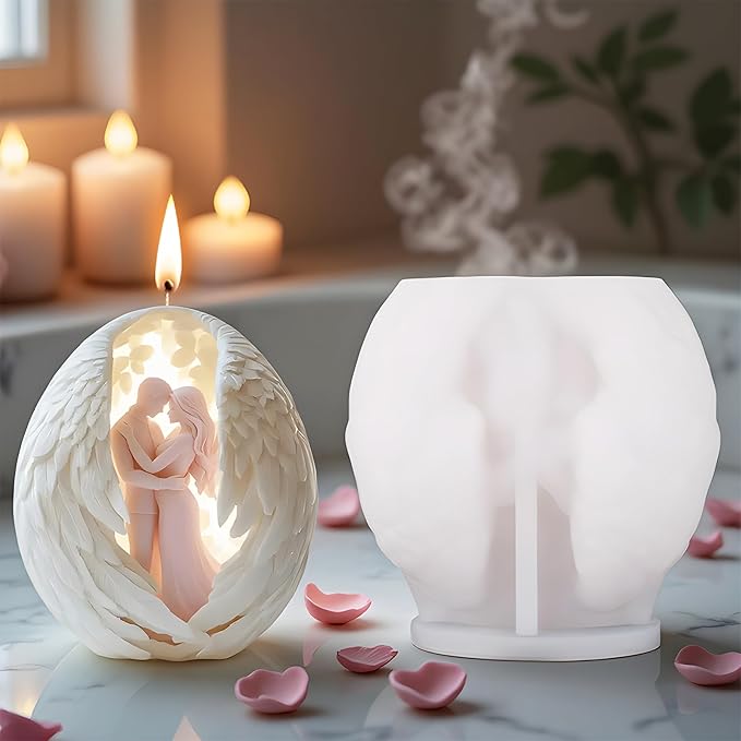 Valentine’s Day Candle Mold for Candle Making, 3D Romantic Couple Wings Silicone Mold for Resin Casting DIY Plaster Polymer Clay Home Decoration