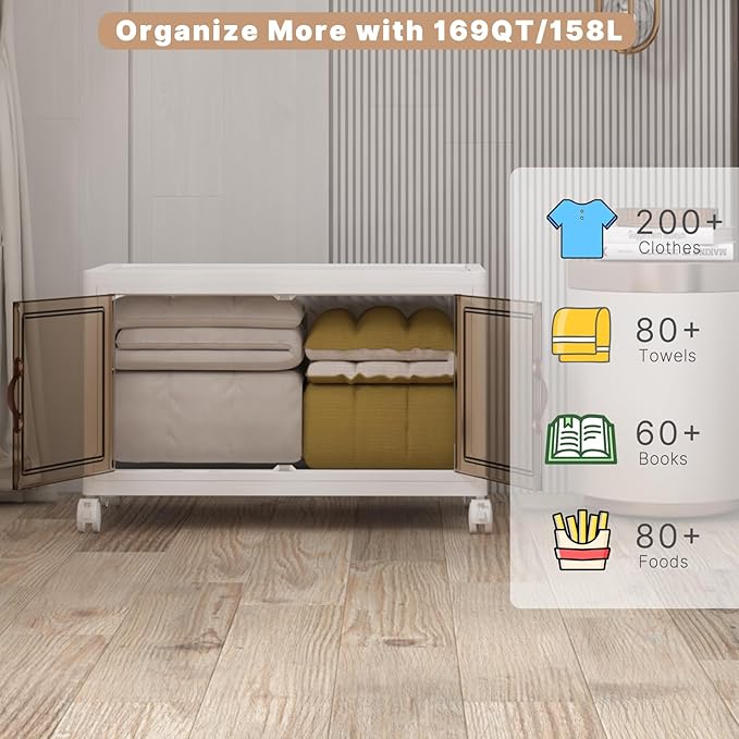 Extra Large Stackable Storage Bins with Lids & Wheels, Foldable Plastic Storage Bins (1, White, 30"×20"×18")