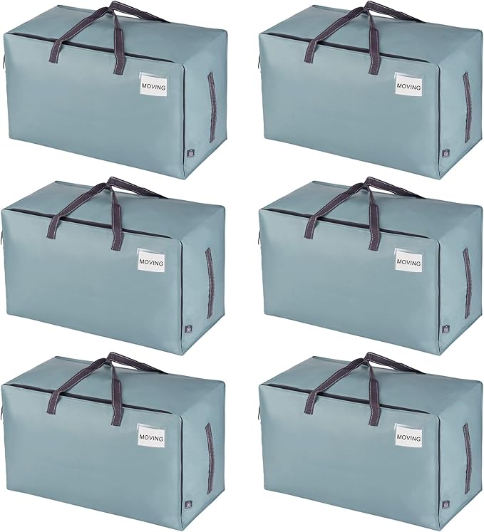 VENO 6 Pack Extra Large Heavy Duty Moving Bags with Wide Opening & Reinforced Handles, Reusable Storage Tote Bags with Strong Zippers for Clothes, College Dorm Essentials & Moving Supplies