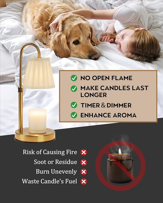 Modern Candle Warmer Lamp with Timer, Dimmable Candle Lamp Warmer, Fabric Candle Warmer, Mothers Day Birthday Gifts for Women, Height Adjustable Candle Light,Cozy Living Room Bedroom Home Decor