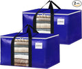 BlissTotes 2 Pack Moving Bags with Clear Window, Storage Bags with Strong Carrying Handles & Zippers,Large Packing Bags for Saving Space, Alternative to Moving Boxes(Blue,33 Gallon)