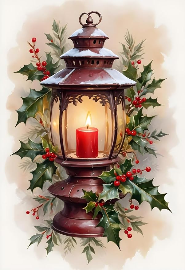 QZOTRXI DIY Oil Painting Vintage Candle Diamond Painting Kits for Adults,Christmas 5D Diamond Art Kits, Winter Diamond Gem Painting Crafts Home Wall Decor 20x24 Inch