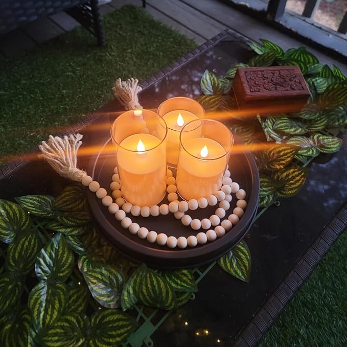 NICEME Pure White Flickering Flameless Candles, Battery Operated Acrylic LED Pillar Candles with Remote Control and Timer, Set of 5
