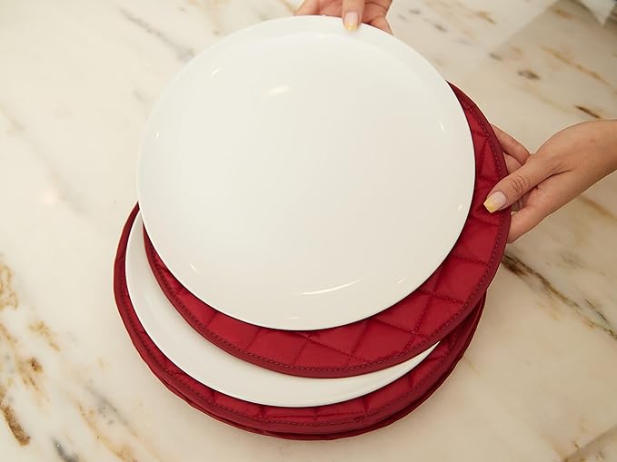 Covermates Keepsakes Quilted Dish Dividers – Set of Padded Plate Protectors for China & Dinnerware Storage, Scratch Protection, Machine Washable, Red