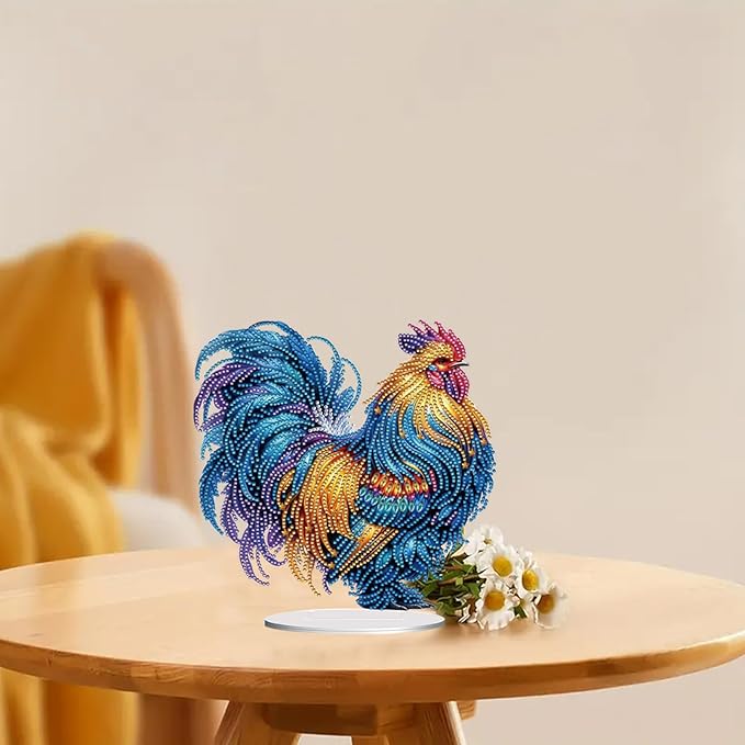 ARTopet DIY Diamond Desktop Ornament PET Irregular Shape Special Shaped Crystal Double Sided Pattern Single Sided Drill Diamond Art Painting Tabletop Home Ornaments Decor-Rooster