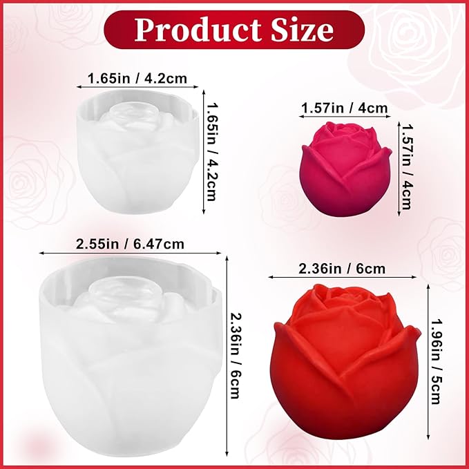 2 Pack Rose Candles Molds, Set of Large + Small 3D Flower Silicone Molds for Candles Making, Epoxy Resin Casting Handmade Soap, Clay Plaster Home Décor Wedding, Valentines Day Mothers Day Gift