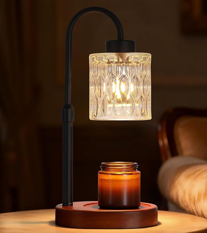 MEIXISUE Black Candle Warmer Lamp with Dimmer and Timer,Home Decor Lamp for Scented Jar,Electric Wax Melt Warmer,Mother's Day/Birthday/Christmas Gifts for Mom/Wife,Adjustable Height,with 2 Bulbs