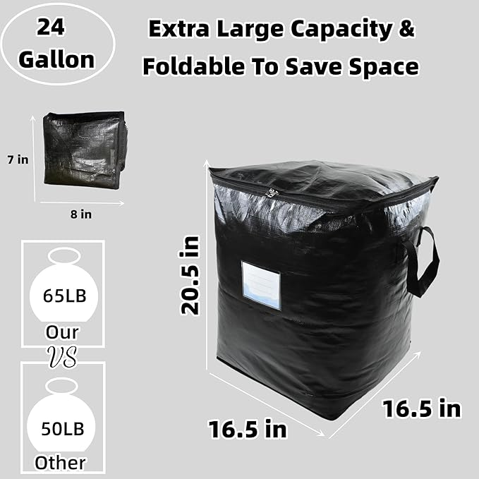 3 Pack Extra Large 91L Heavy Duty Moving Bags – Waterproof Foldable Storage Totes with Reinforced Handles for Clothes, Blankets, Bedding, Pillows, Toys & Christmas Decorations