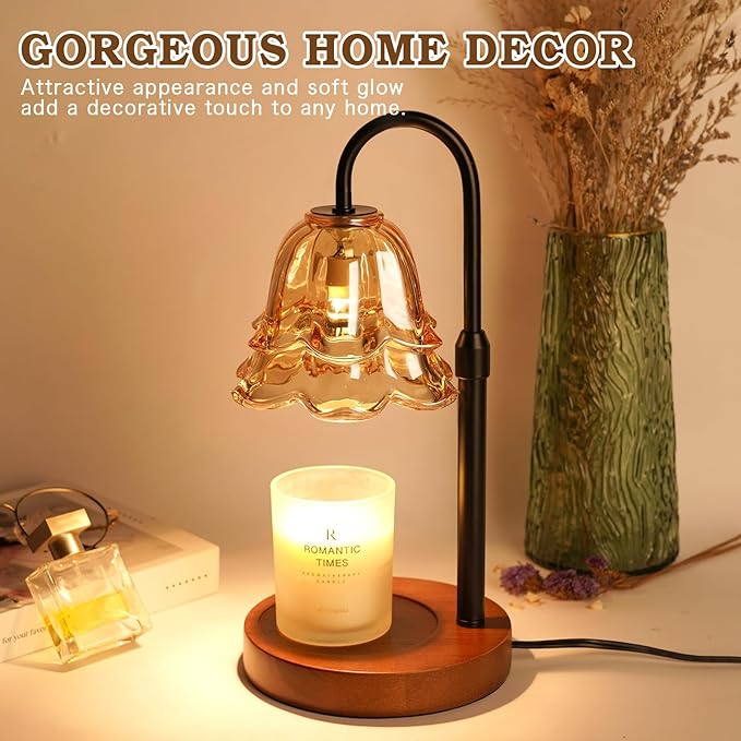 Funistree Candle Warmer Lamp with Timer & Dimmer, Adjustable Height Mothers Day Birthday Gifts for Women Mom, Flower Candle Lamp Warmer, Wax Warmer with 2 Bulbs, House Warming New House Decorations