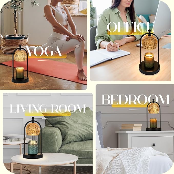 Soilsiu Candle Warmer Lamp With Timer, Electric Glass Light for Bedroom, Dimmable Wax Melts for Jars, Beside Lamp Gifts for Women Home Decor (2 Bulbs Included)