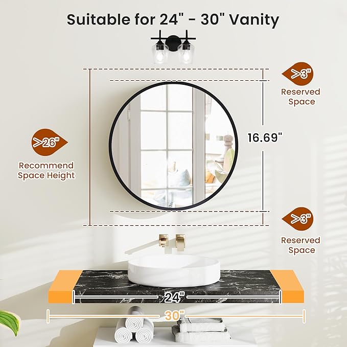 SUNWAVE 20 Inch Round Black Medicine Cabinet with Mirror, Modern Wall Mounted Vanity Cabinet for Bathroom, Circle Bathroom Mirror with Storage, Space-Saving Wood Cabinet (Black, 20 Inch)