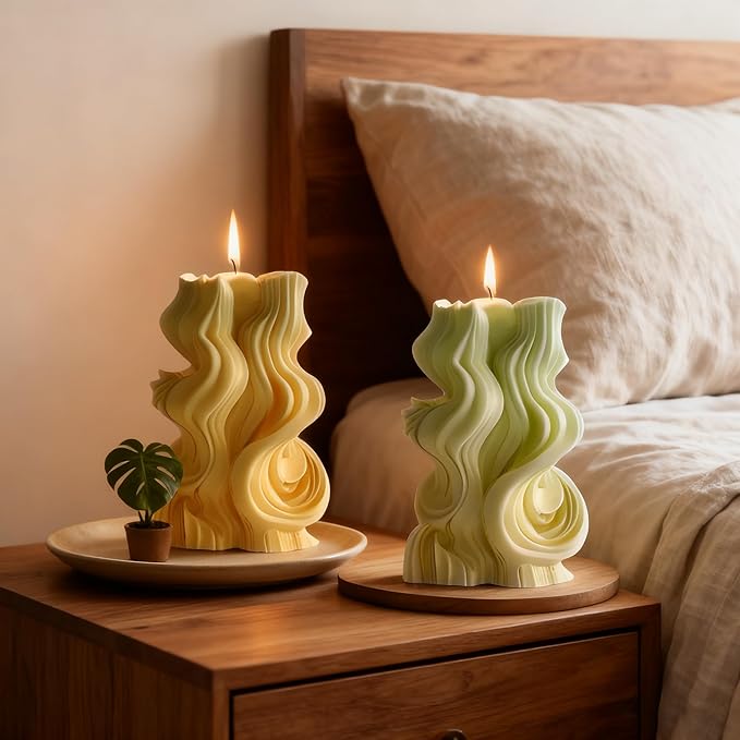 2 PCS 3D Wave Cylinder Candle Silicone Molds Geometric Relief Cylindrical Candle Silicone Mold for Candles Making Aromatherapy Candles Gypsum Clay Home Decorate