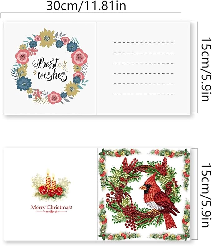 DIY Diamond Art Christmas Greeting Card, Diamond Art Christmas Greeting Card, Christmas Cards, Handmade Christmas Card Making Kits for Family & Friends-Christmas Poinsettia