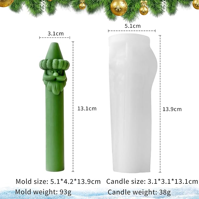 Santa Claus Long Cylinder Candle Silicone Mold for DIY Candle Making, Christmas Decor, Holiday Crafts, Soap Molding, Resin Casting