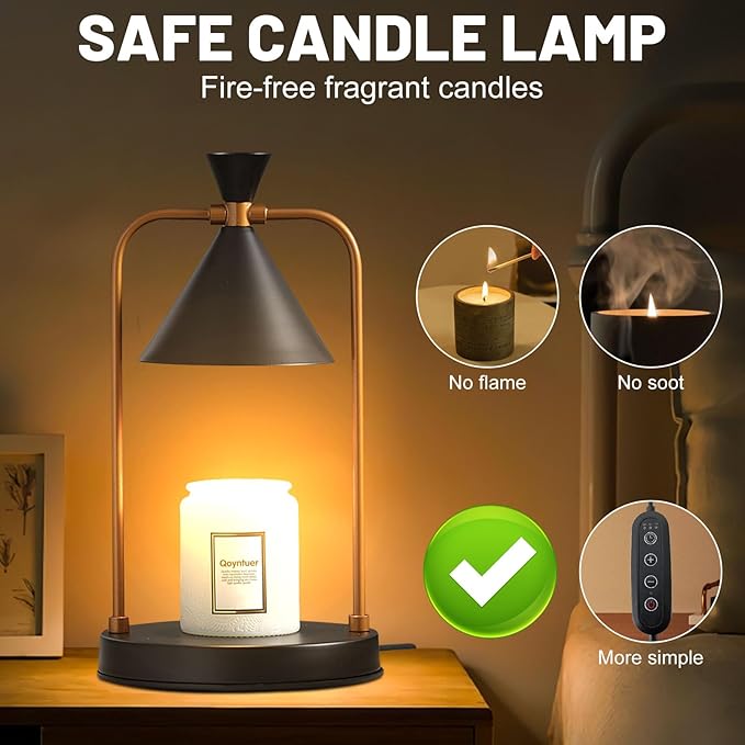 Candle Warmer Lamp with Timer Dimmer, Birthday Gifts for Women Mom, House Warming Gifts New Home Room Decor, Plug-in Operated Wax Melt Warmer for Scented Jar Candles (Black)