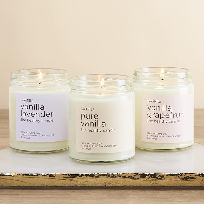 Lavanila Pure Vanilla Scented Natural Soy Candle (2-Pack) - Handcrafted, Clean Burning 50 Hour Burn Time, 7 oz Each