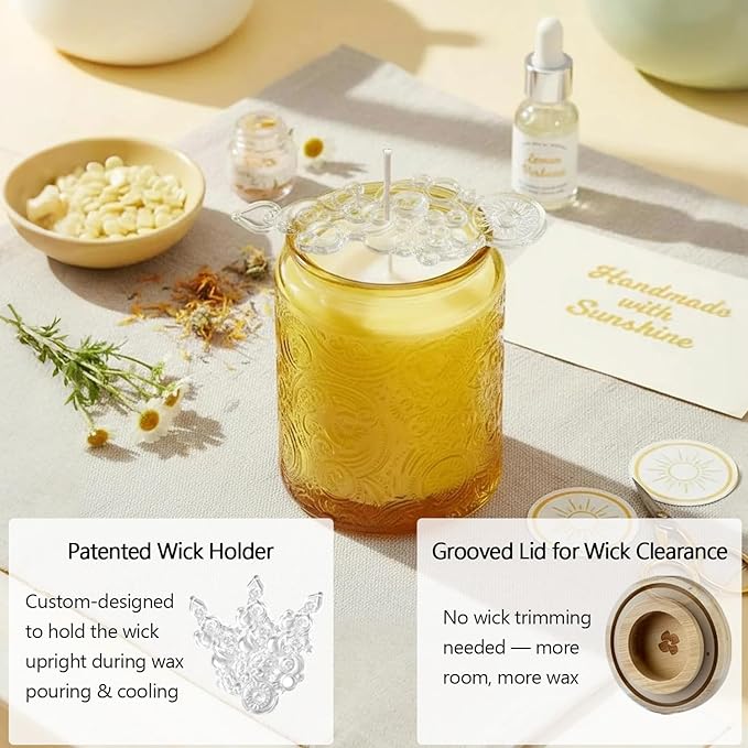 9-Pack 8oz Embossed Glass Candle Container with Bamboo Lids and Labels, Orange Candle Jars for Making Candles, Sun Moon Star Design