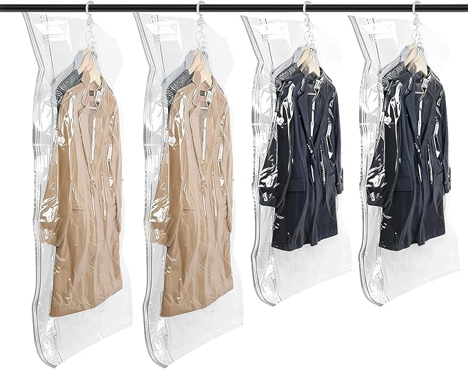 Flintronic Hanging Vacuum Storage Bags, 4pcs(2 Long 135x70CM & 2 Short 110x70CM) Vacuum Compression Zipper Storage Bags, Space Saver for Clothes, Suits, Dresses, Coats or Jackets
