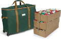 Covermates Keepsakes Rolling Adjustable Ornament Storage Bag – Heavy-Duty Polyester, FlexGrid Trays & Padded Dividers – Protective Holiday Organizer with Wheels, Handles & ID Window, Green