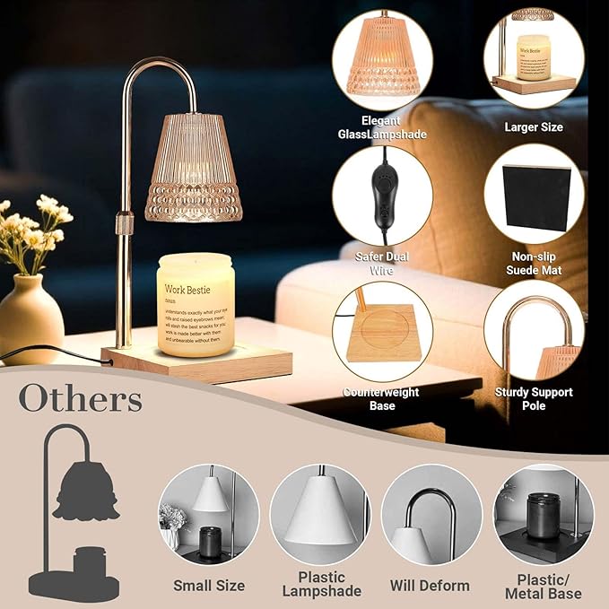 Candle Warmer Lamp, Adjustable Height & Dimmable, Candles with Timer, 2H/4H/8H Auto Off, Safe Flameless Night Light for Home Decor, Bedroom, Office, Christmas Birthday Gift for Women & Men