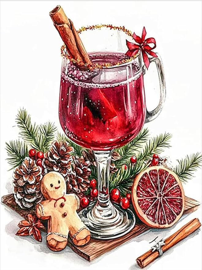 VIGEGU Christma 5D Diamond Painting Kits for Adults,Wine Diamond Art kit for Beginners,DIY Full Round Drill Diamond Dots with Gem Art Crafts for Home Wall Decor 12 x16 Inch