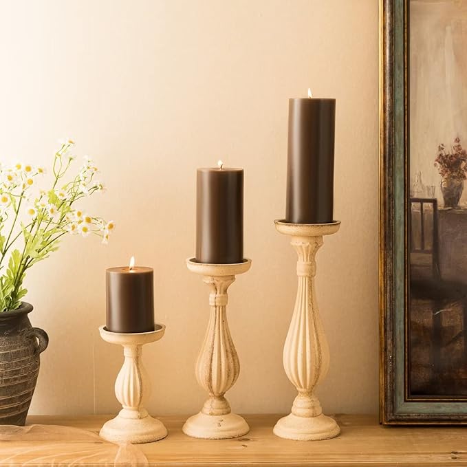 MOZEAL 3" x 8" Hand-Poured Unscented Large Candle,Smokeless Rustic Pillar Candle Set of 2,Slow Burn,No Drip,Approx 150 Hours Burning,Wedding,Dinner,Christmas and Home Decorative,Tall Brown Candle