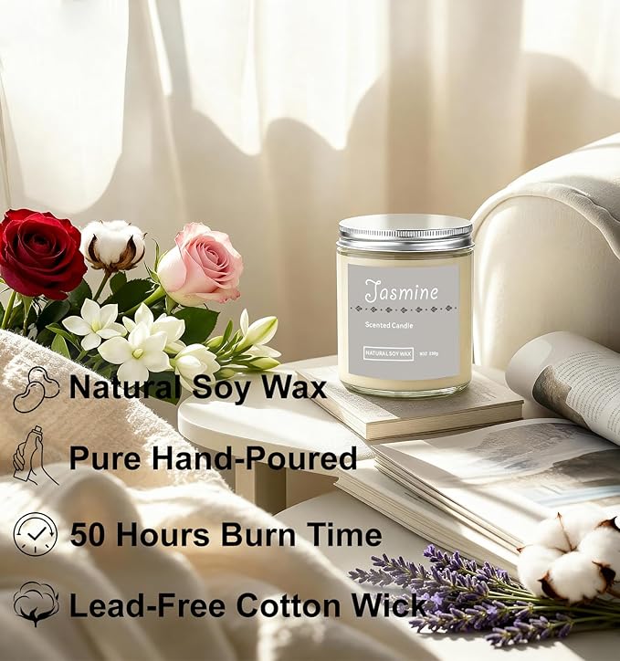 Scented Candle Gift Set, 4 Pack 25oz Soy Wax Candles, 200 Hour Burn Time, Long Lasting Aromatherapy Candles for Home Fragrance, Ideal Gift for Women and Men – Lavender, Jasmine, Rose, Vanilla