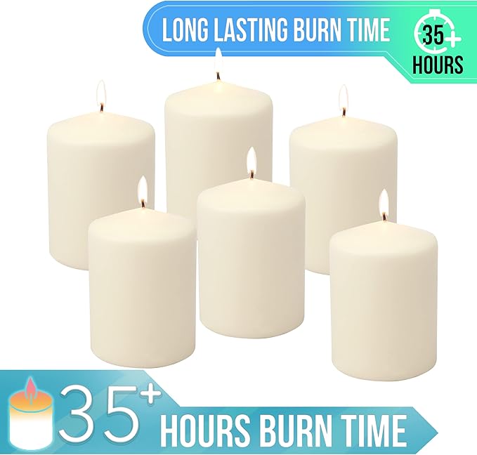 Stonebriar 35 Hour Long Burning Unscented Pillar Candles, 3x4, Ivory