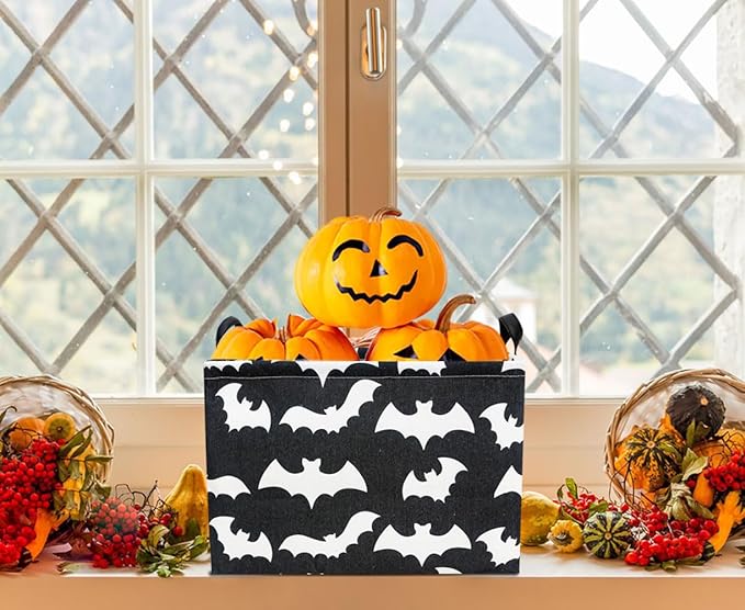 Rectangle Storage Basket with Handles,Collapsible Kids Toys Bin,Books Box,Gift Basket(Bat)
