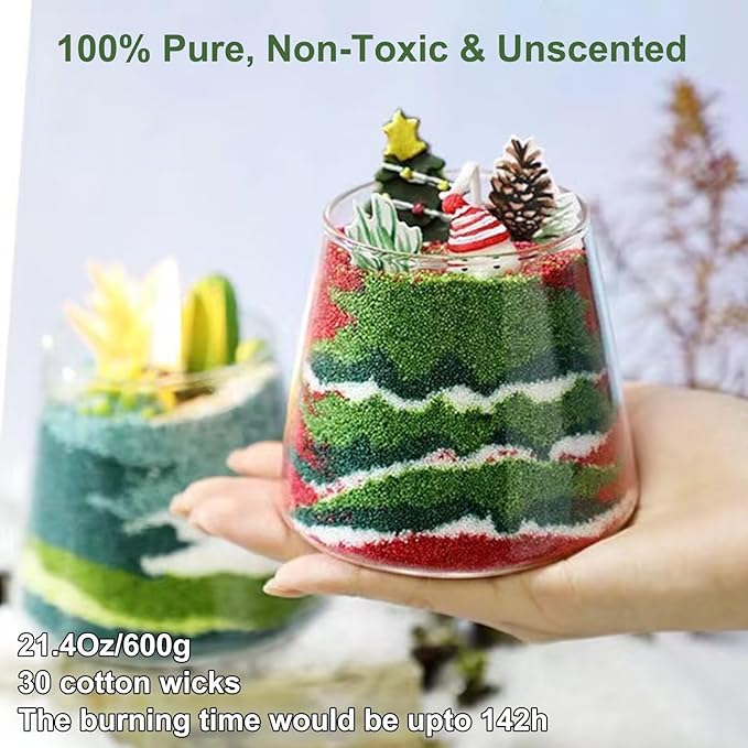 Aufien Candle Sand with Wicks, 21.4 Oz Pearled Candle, DIY Bead Powder Sand Wax Making kit Refillable Non Toxic for Handmade, Mother's Day Wedding and Halloween Christmas Decorations Green