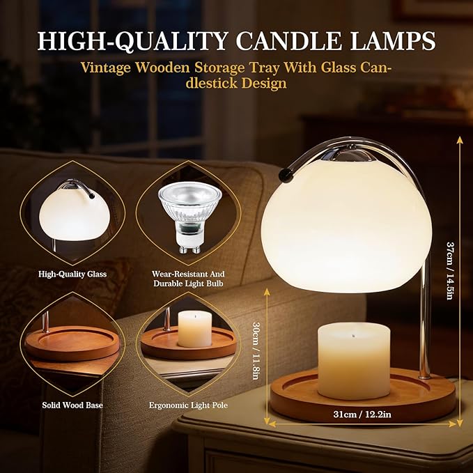 Topyond Candle Warmer Lamp with Extra-Large Solid Wood Tray, Candle Warmer, Dimmable Vintage Aromatherapy Table Lamp, Bedroom Desk Decor Gift for Women and Home Decorators Valentine's Day