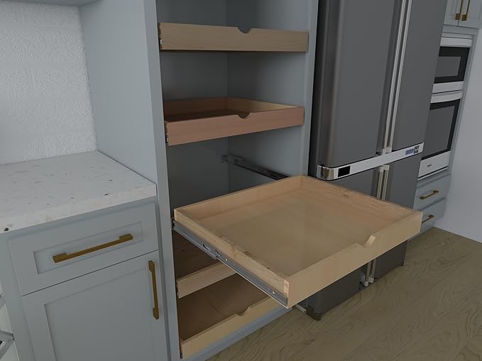 Solid Wood Pull Out Drawer 27" W × 21" D for Kitchen Cabinets, Roll Out Tray with Full Extension Slides, Natural Wood, DIY Assembly