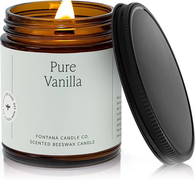 Fontana Candle Co Wood Wick Beeswax Jar Candle, Vanilla – Made Safe with Coconut Oil & Pure Essential Oils – 35+ Hrs Clean Burn, Long Lasting and Non-Toxic Candles for Home & Room Decor