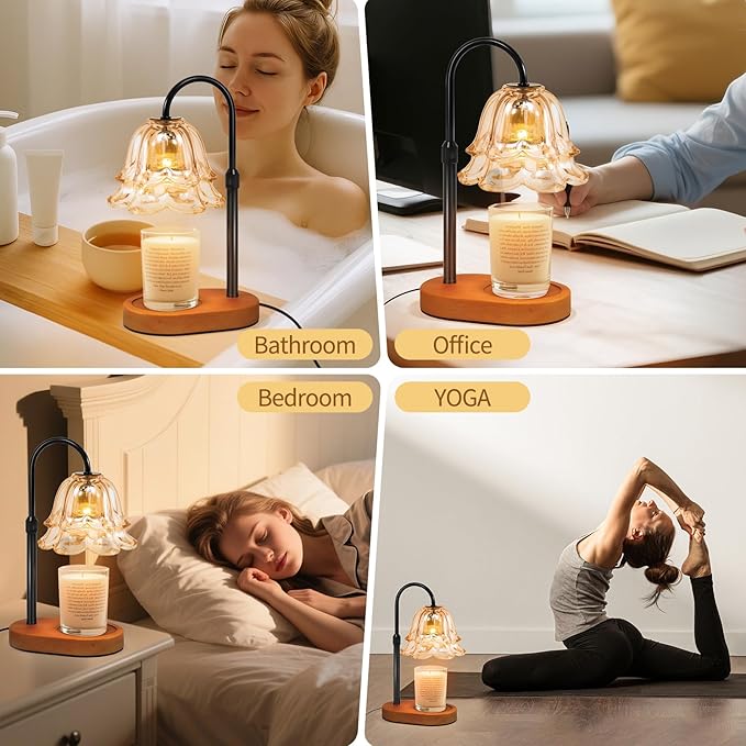 Lanhado Flower Candle Warmer Lamp with Timer - Dimmable Electric Candle Warming Lamps, Adjustable Wax Melter Wamers Light for Jar Candles, Birthday Gifts for Women, Christmas New Home Decor