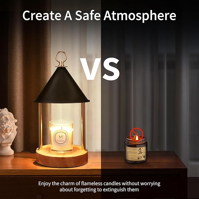 OGACFO Candle Warmer Lamp with Timer and Dimmable, Birthday Gifts Women Mom, Flameless Wax Warmer with Anti-Scald Bi Metal Shade for Jar Candles, Includes 2 Bulbs, Home Decor (Black)
