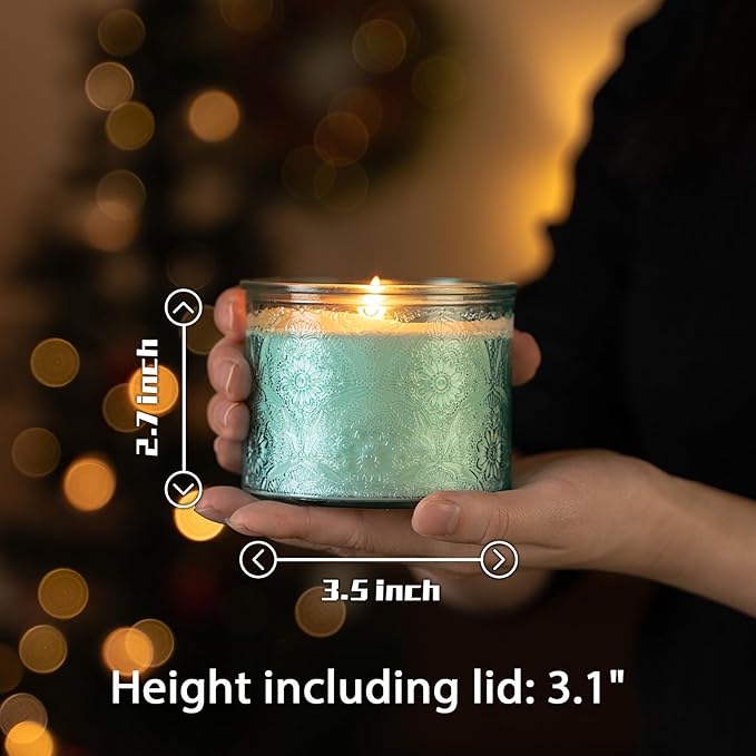 10 oz Embossed Glass Candle Container with Tin Lids and Labels, Candle Jars for Making Candles,Mandala Design - Pack of 9 (Multicolor)