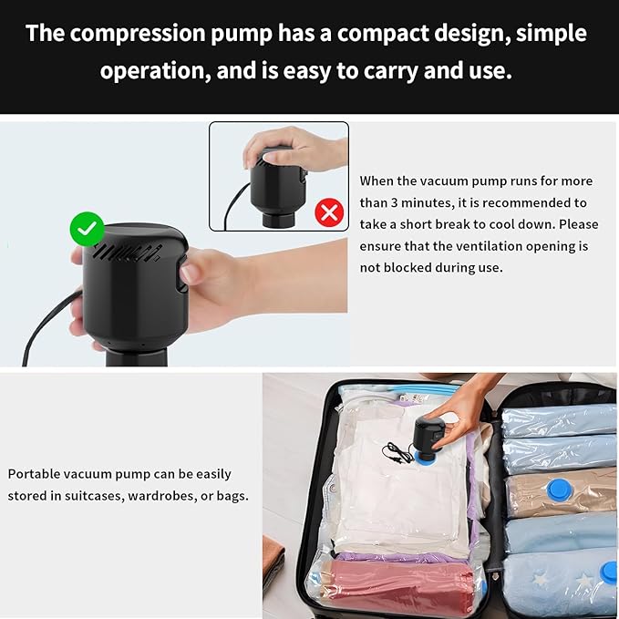 kissleaf Electric Pump for Vacuum Storage Bags, Air Pump Storage Bags,Portable Vacuum Pump for Various Vacuum Sealer Bags, Suitable for Common Vacuum Bags-Black (No storage bags)